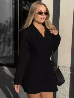 Robe blazer élégante pour femme mini-robe - Ceinture cache-c艙ur col cranté coupe ajustée - Collection printemps-été 2026