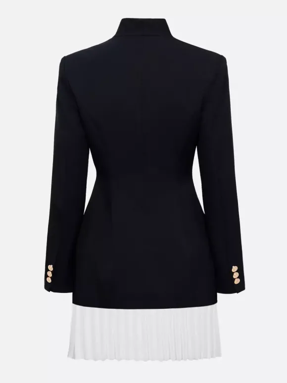 Robe blazer mini à manches longues plissée et patchwork pour femme 2026