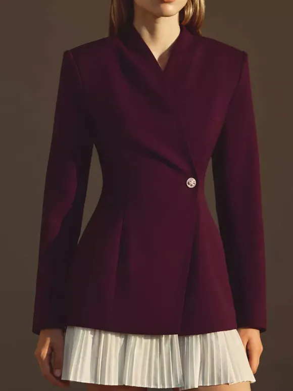 Robe blazer mini à manches longues plissée et patchwork pour femme 2026