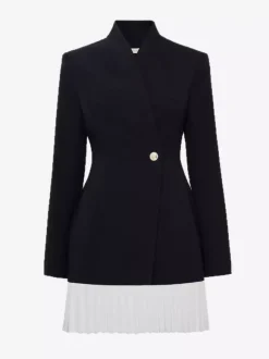 Robe blazer mini à manches longues plissée et patchwork pour femme 2026