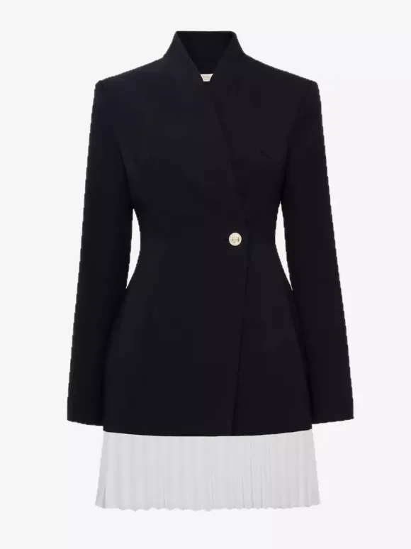 Robe blazer mini à manches longues plissée et patchwork pour femme 2026