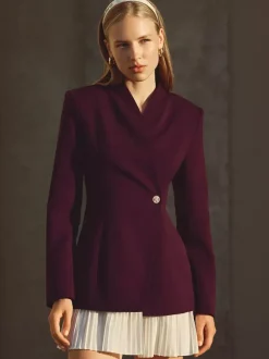 Robe blazer mini à manches longues plissée et patchwork pour femme 2026