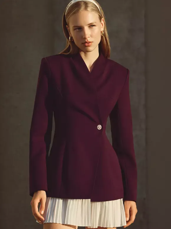 Robe blazer mini à manches longues plissée et patchwork pour femme 2026
