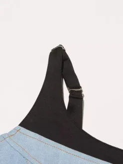 Robe bleue mini sans manches à col rond et taille haute idéale pour tous les jours.