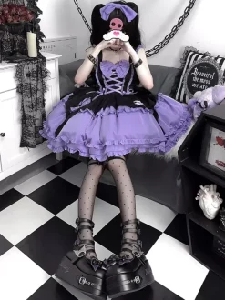 Robe à bretelles gothique Lolita d'  violette de la série Dark magical girl à volants et à lacets costumes de cosplay