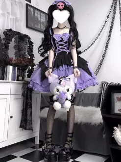 Robe à bretelles gothique Lolita d'  violette de la série Dark magical girl à volants et à lacets costumes de cosplay