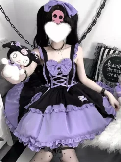 Robe à bretelles gothique Lolita d'  violette de la série Dark magical girl à volants et à lacets costumes de cosplay
