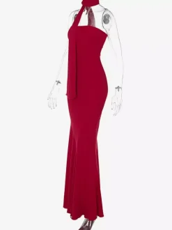 Robe bustier minimaliste à col foulard pour femme - Élégante robe sirène maxi - Soirée de gala formelle de printemps 2026
