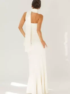 Robe bustier minimaliste à col foulard pour femme - Élégante robe sirène maxi - Soirée de gala formelle de printemps 2026