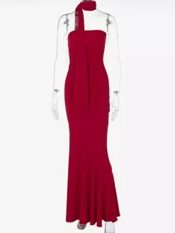 Robe bustier minimaliste à col foulard pour femme - Élégante robe sirène maxi - Soirée de gala formelle de printemps 2026
