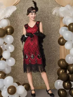 Robe Charleston Robe Année 20 Costume Vintage Robe Rétro Robe Great Gatsby Déguisements Halloween Bourgogne