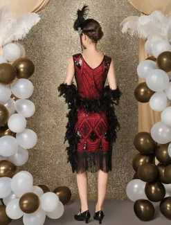 Robe Charleston Robe Année 20 Costume Vintage Robe Rétro Robe Great Gatsby Déguisements Halloween Bourgogne