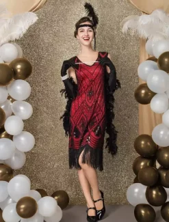 Robe Charleston Robe Année 20 Costume Vintage Robe Rétro Robe Great Gatsby Déguisements Halloween Bourgogne