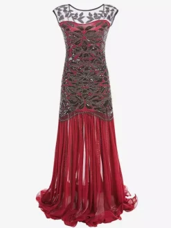 Robe Charleston Robe Année 20 Robe de Soirée Robe Flapper Great Gatsby Costume Rétro Femmes Paillettes Robe Longueueue Déguisements Halloween