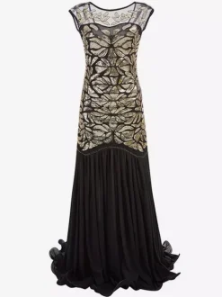 Robe Charleston Robe Année 20 Robe de Soirée Robe Flapper Great Gatsby Costume Rétro Femmes Paillettes Robe Longueueue Déguisements Halloween