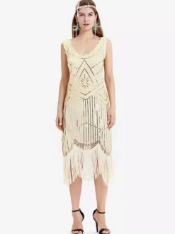 Robe charleston robe vintage 1920s Costume Gatsby Robes Franges Paillettes Col V Déguisements Halloween Bourgogne
