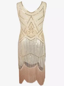 Robe charleston robe vintage 1920s Costume Gatsby Robes Franges Paillettes Col V Déguisements Halloween Bourgogne