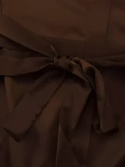 Robe-chemise courte en satin marron à col montant et manches lanternes pour femme 2026