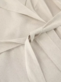Robe-chemise femme en lin et coton mélangés couleur avoine - Robe longue sans manches à revers cranté et poche - Élégante tenue de bureau d'été avec ceinture - Collection 2026