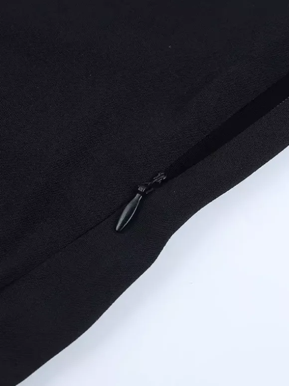 Robe-chemise à découpe et n艙ud sur le devant pour femme - Mini-robe noire à manches longues et ourlet à volants - Collection streetwear printemps 2026
