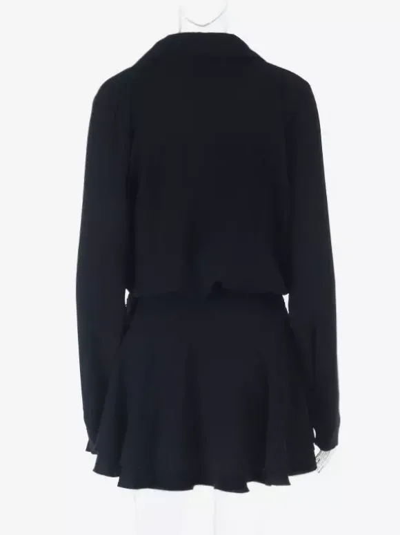Robe-chemise à découpe et n艙ud sur le devant pour femme - Mini-robe noire à manches longues et ourlet à volants - Collection streetwear printemps 2026