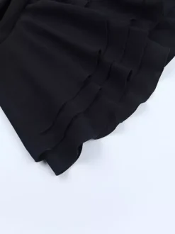 Robe-chemise à découpe et n艙ud sur le devant pour femme - Mini-robe noire à manches longues et ourlet à volants - Collection streetwear printemps 2026