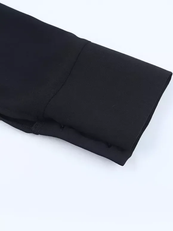 Robe-chemise à découpe et n艙ud sur le devant pour femme - Mini-robe noire à manches longues et ourlet à volants - Collection streetwear printemps 2026