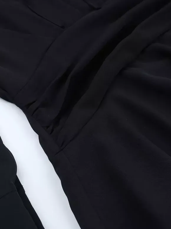 Robe-chemise à découpe et n艙ud sur le devant pour femme - Mini-robe noire à manches longues et ourlet à volants - Collection streetwear printemps 2026