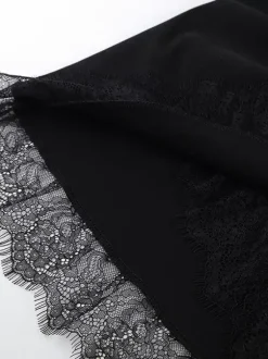 Robe-chemise froncée pour femme mini-robe chic - Ourlet en dentelle noire manches longues coupe moulante - Idéale pour le printemps du bureau au dîner (2026)