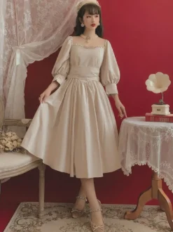 Robe Classique Lolita OP À Manches Bouffantes Lolita Vintage Une Pièce Rétro Robe