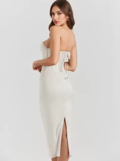 Robe Corset Frange Plissée À Lacets Dos Bal Fête D'anniversaire Robes Midi