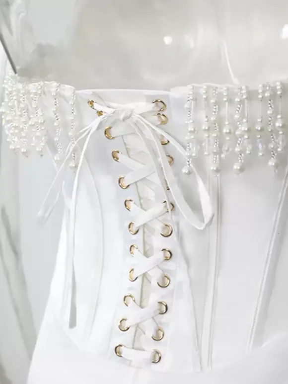 Robe Corset Frange Plissée À Lacets Dos Bal Fête D'anniversaire Robes Midi