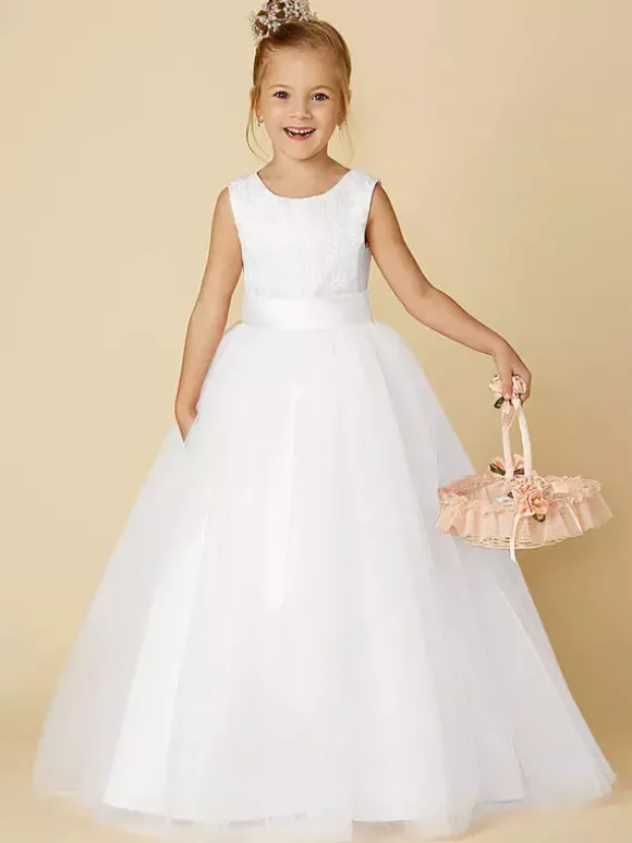 Robe cortège enfant col rond dos en coeur avec ceinture