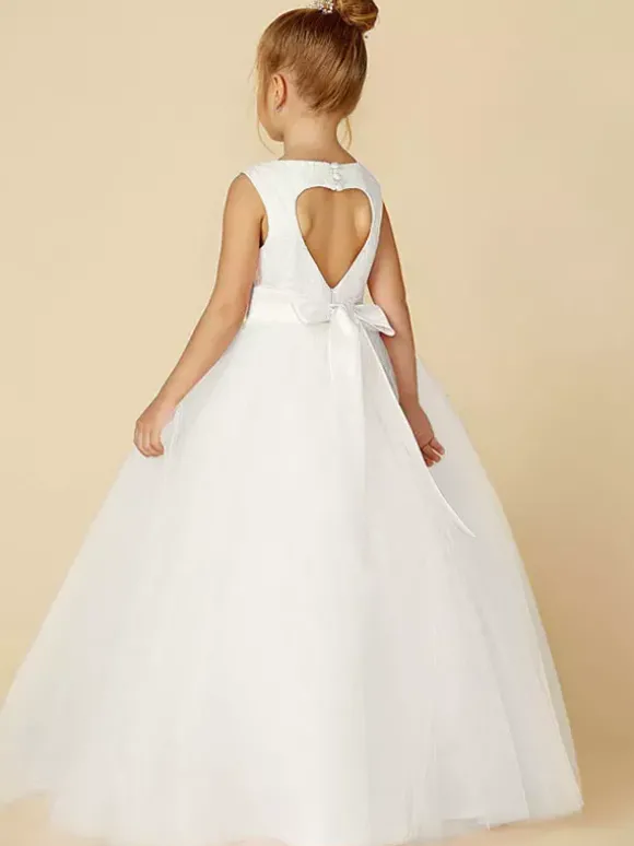 Robe cortège enfant col rond dos en coeur avec ceinture