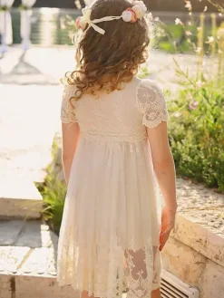Robe cortège enfant robe cérémonie fille bohème au genou manche courte
