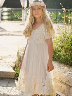 Robe cortège enfant robe cérémonie fille bohème au genou manche courte
