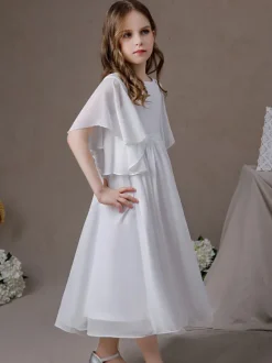 Robe cortège enfant robe cérémonie fille col rond manche courte zip sur dos
