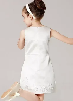 Robe cortège enfant robe de cérémonie fille ivoire en tissu de satin zip sur dos deux pièces