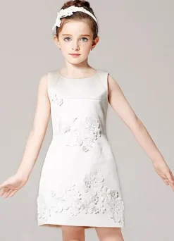 Robe cortège enfant robe de cérémonie fille ivoire en tissu de satin zip sur dos deux pièces