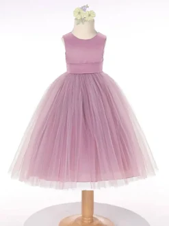 Robe cortège enfant robe fille de fleur col rond sans manche