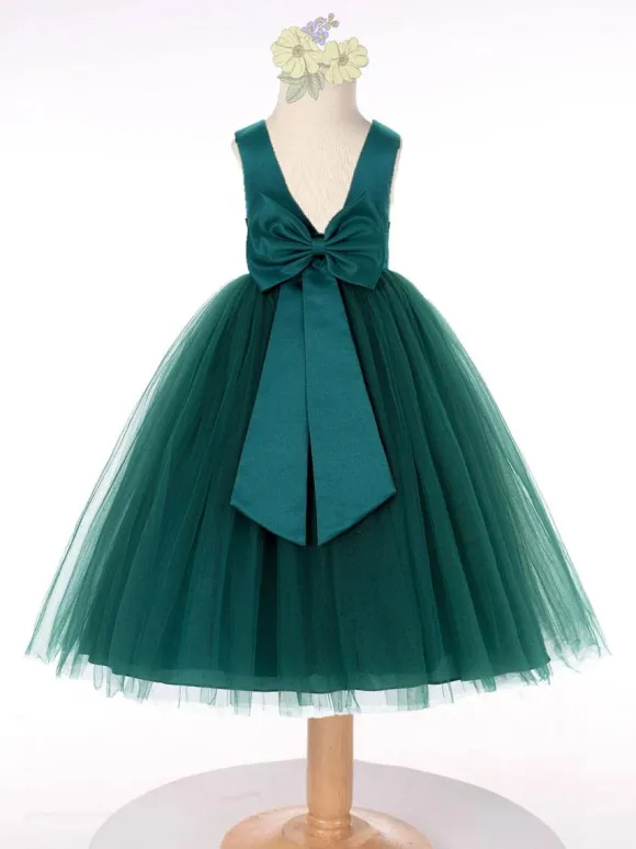 Robe cortège enfant robe fille de fleur col rond sans manche