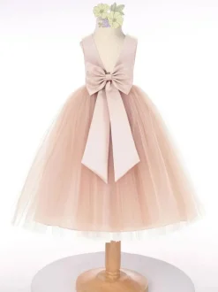 Robe cortège enfant robe fille de fleur col rond sans manche