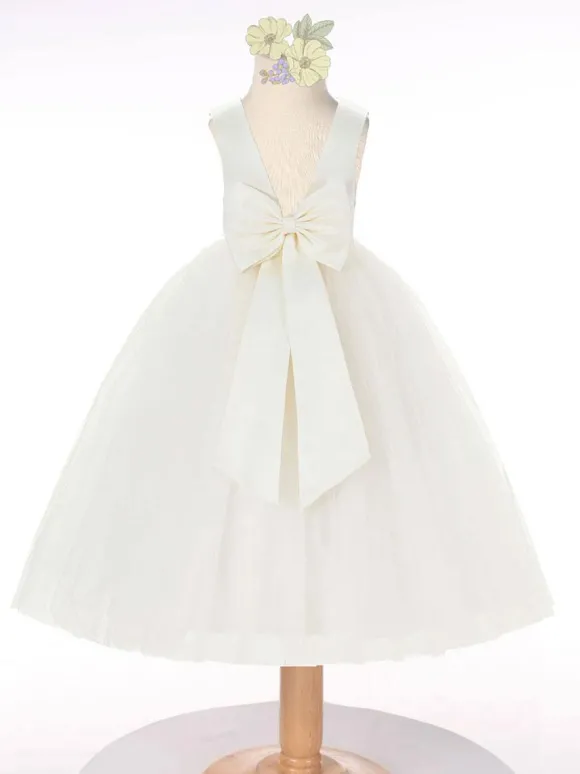 Robe cortège enfant robe fille de fleur col rond sans manche
