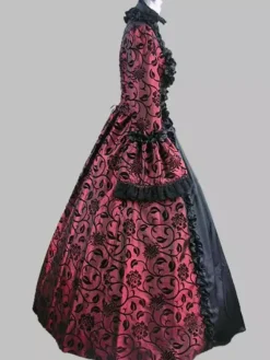 Robe Costume Robe Rococo Costume Baroque Dentelle Volant Opéra Robe de Soirée Déguisements Halloween Bourgogne