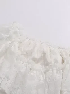 Robe courte blanche en dentelle pour femme épaules dénudées et taille haute Daily Dresses