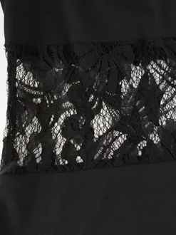Robe courte en dentelle transparente patchwork pour femme - Robe moulante à col montant et épaules rembourrées - Tenue de soirée printanière 2026