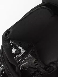 Robe courte en dentelle transparente patchwork pour femme - Robe moulante à col montant et épaules rembourrées - Tenue de soirée printanière 2026