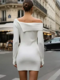 Robe courte en maille à épaules dénudées pour femmes 2026