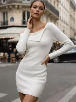 Robe courte en maille à épaules dénudées pour femmes 2026