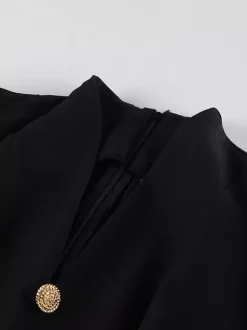 Robe courte à manches bouffantes pour femme style rétro chic - Noir élégant col montant coupe moulante - Idéale pour le printemps 2026